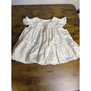 Vintage Infant Girls Handmade White With Flowers Button Back Dress Doll
